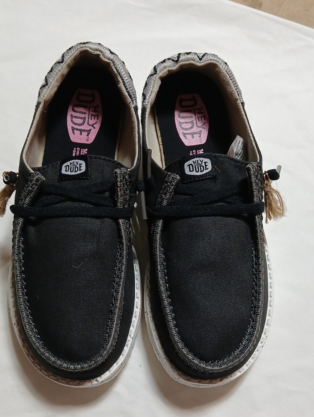 Hey Dude Wendy Funk Black Canvas Slip-On Mules with White Sole Size 6